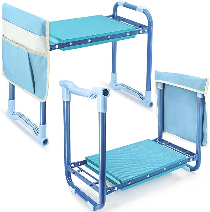 Folding Garden Stool and Kneeler Heavy Duty Garden Kneeler and Seat Kneeling Device for Gardening Gardeners and Seniors (Blue)