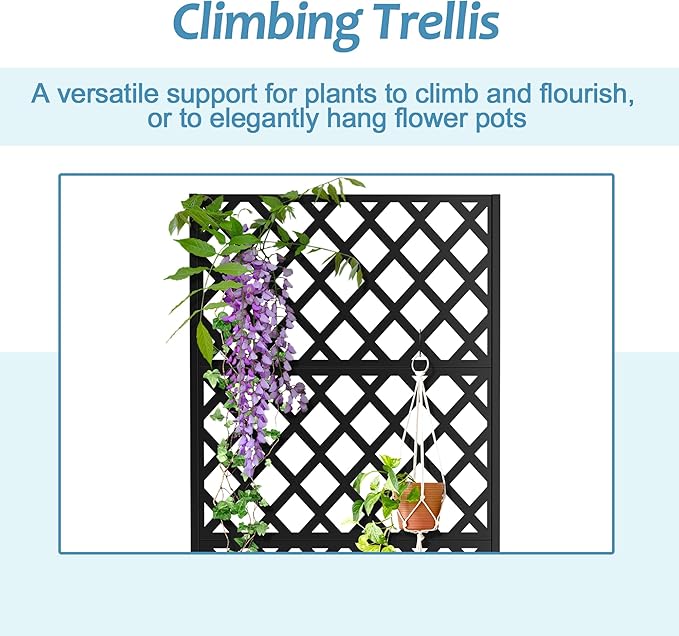 Metal Planter Box with Trellis &amp Wheels Raised Garden Bed with Privacy Screen Outdoor Standing Flower Beds with Drainage Hole for Climbing Plants Vine 35.4 L x 15.7 W x 70.9 H Black
