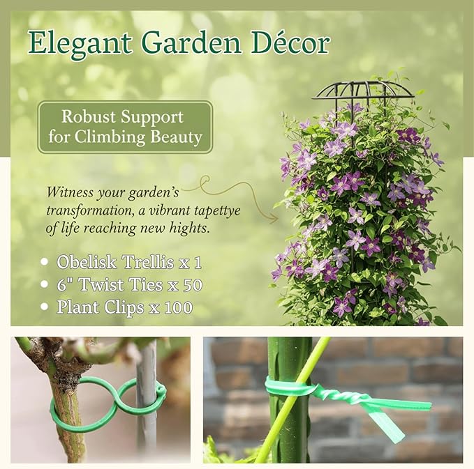 Garden Obelisk Trellis for Climbing Plants Outdoor | 64 Inch Mushroom Top Trellis for Potted Plants Vines Roses Clematis | Rustproof Plastic Coated Metal Plant Support Indoor Outdoor for Vegetables