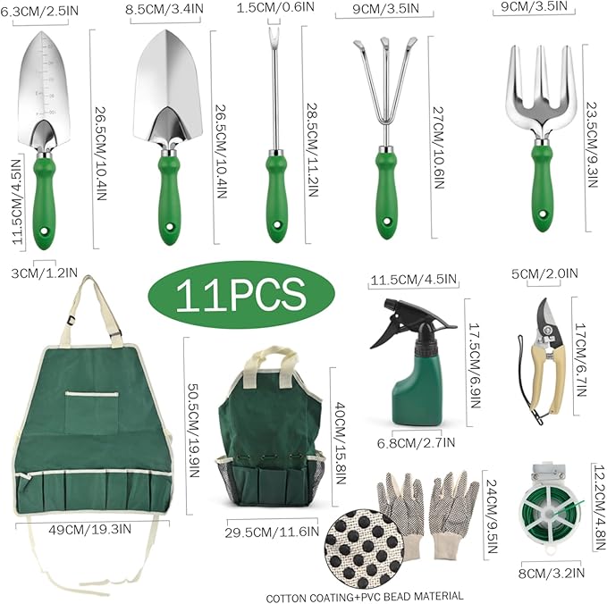 11 Piece Garden Tool Set with Gloves Bag Gardening Tools Kit for Women Men