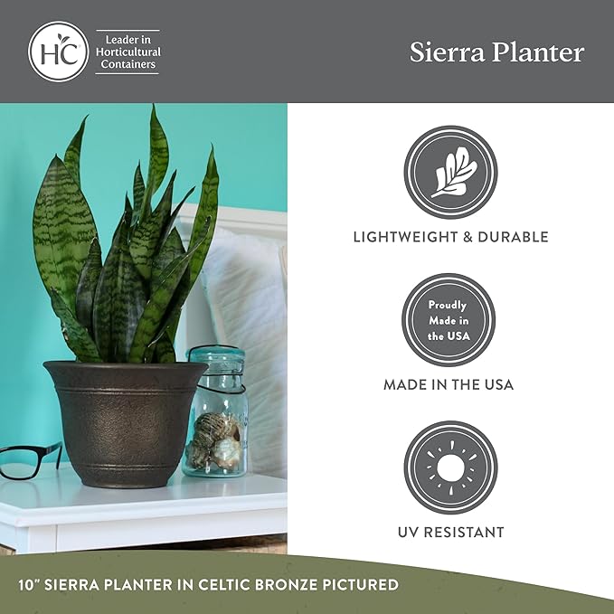 The HC Companies Sierra Round Self-Watering Pot - Lightweight Plastic Planter for Herbs &amp More - Durable Plant Pots for Indoor Plants &amp Outdoor Plants (13” Black Onyx Pack of 1)