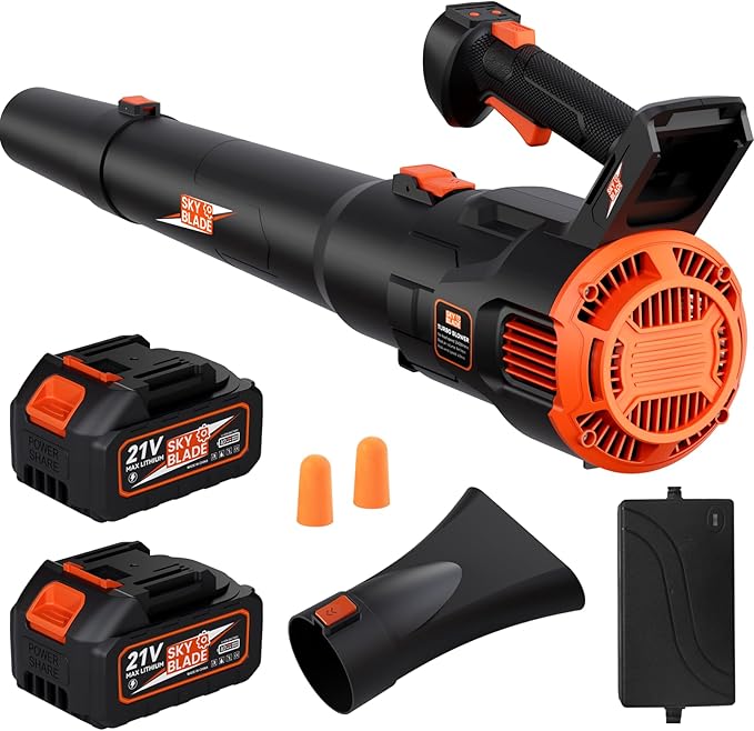 Leaf Blower Cordless - Max. 500CFM &amp 160MPH Electric Leaf Blower with 2 X 3000 mah Battery 3 Speed Modes Blowers for Lawn Care Yard Garage Cleaning
