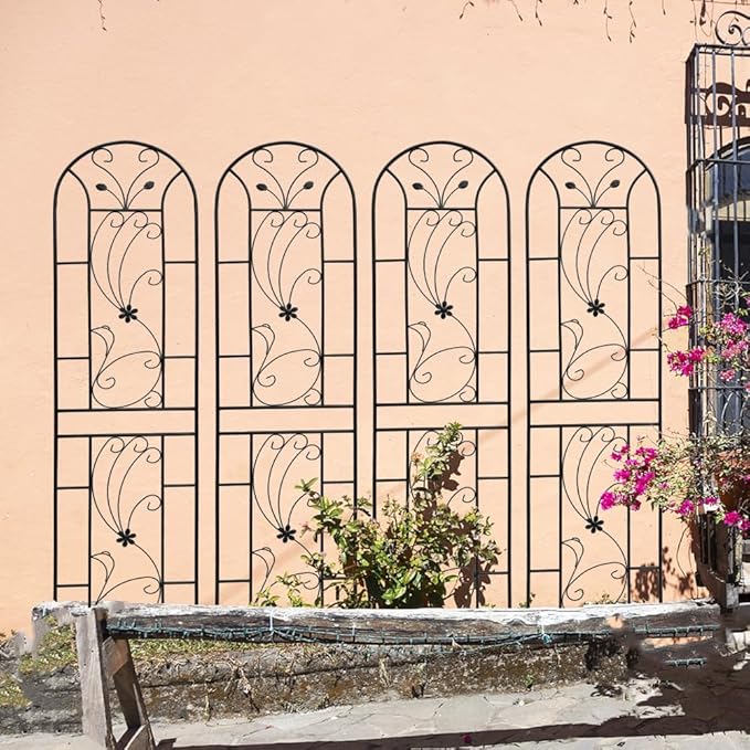 Sturdy Metal Garden Trellis for Climbing Plants – Rust-Resistant Outdoor Flower Support with Elegant Peacock Design (4 Pack)