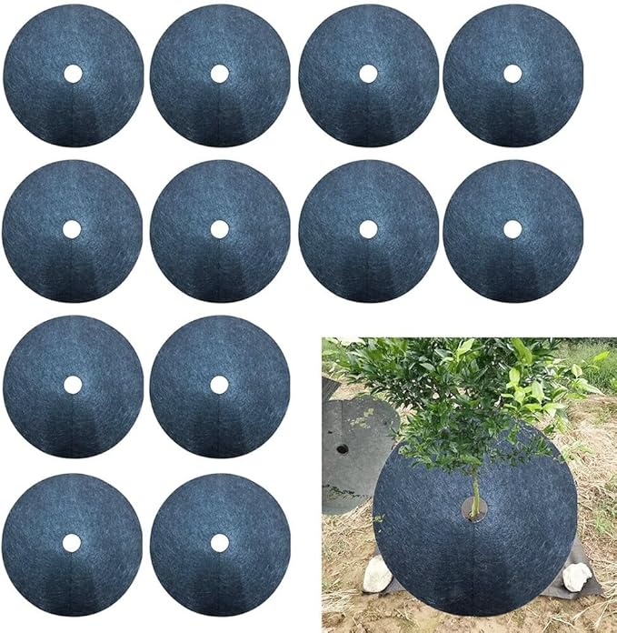 12pcs Tree Protection Weed Mats for Tree Plant Covering Ring Garden Weeding Tool (Size : Black 32cm)