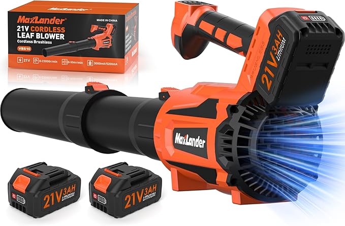 MAXLANDER Leaf Blower Cordless Electric Cordless Leaf Blower with 2pcs 3.0Ah Batteries and 1 Charger 600CFM &amp 200MPH and 5 Speed Mode for Patio Cleaning Lawn Care Blowing Fallen Leaves and D