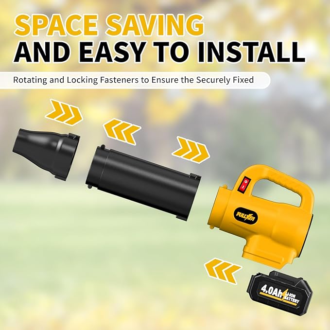 Leaf Blower Cordless with 2 x 4.0Ah Battery and Charger Battery Powered Cordless Leaf Blower with 3 Tubes Lightweight Handheld Small Leaf Blowers for Lawn Care Patio Yard Dust(Yellow)