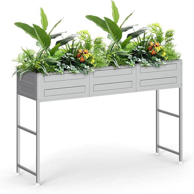 PINPON 31 Tall Galvanized Raised Garden Bed with Legs 48x12x31in Elevated Metal Planter Box for Outdoor Vegetables Herbs Flowers - 300lb Capacity for Backyard Patio Balcony