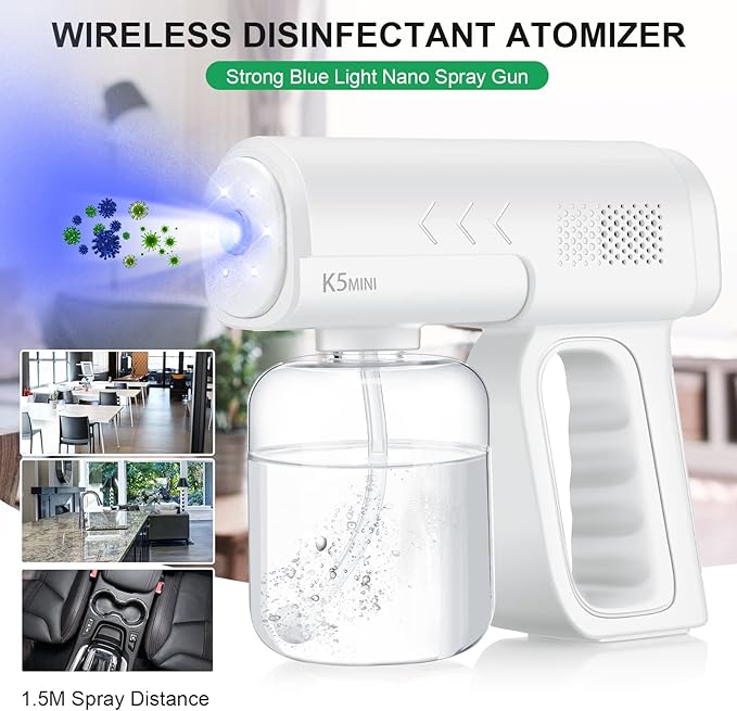 2 Pack Rechargeable Atomizer Sprayer Gun Handheld Nano Spray Cordless Disinfectant Steam Large Capacity Electric Fogger Machine Disinfection for Car School Home Hotel