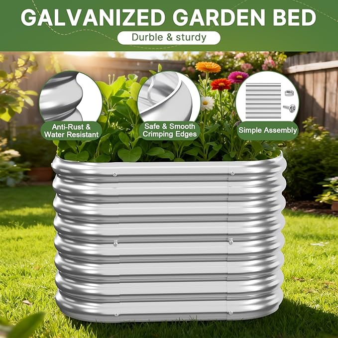 4 PCS Galvanized Raised Garden Bed Outdoor Metal Garden Bed for Vegetables Above Ground Garden Box for Flower Steel Raised Beds for Gardening - 2FT