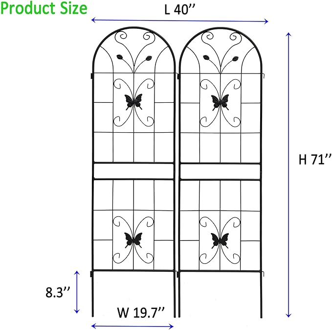 2 Pack Large Garden Trellis Heavy Duty Rustproof Iron Plant Trellis for Potted Plant Support Metal Climbing Rose Trellis Vine Vegetable CucumberBlack-71 H x 19.7 W