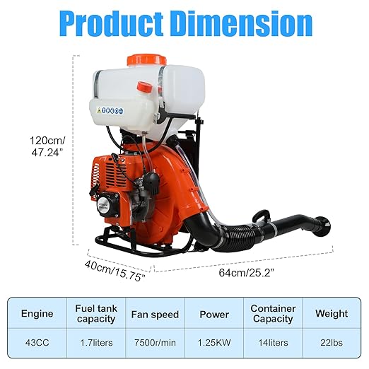 Backpack Sprayer Bug Bombs Indoor Fogger with 20L Tank 43cc 7500rpm Mosquito Fogger Backpack Cold Foggers &amp Mister Duster Insect &amp Pest Control Sprayer for Mosquitoes Bugs and Outdoor Use