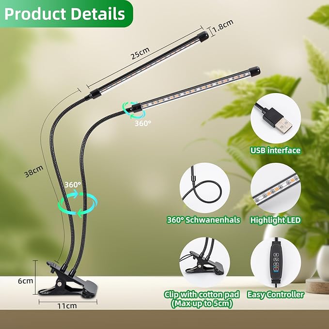 grow lamp for indoor plants360° swivel full-full spectrum grow light3/9/12 hours USB poweredled plant light10 brightness levelssuitable for potted and bonsai plantsimproves plant health ﻿