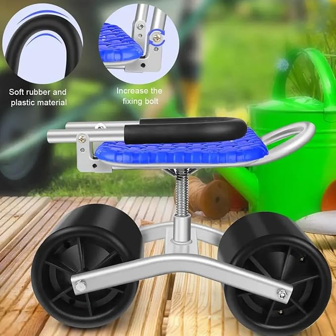 Garden Seat with Wheels Garden Cart Rolling Stool 360 Degree Swivel Foldable Gardening Seat with Adjustable Height Garden Cart for Outdoor Use