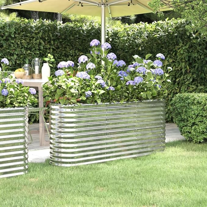 Garden Raised PlanterGarden BedGalvanized Raised Garden BedPlanter Raised bedsGalvanized PlanterBed Powder-Coated Steel 59.8x15.7x26.8 Silver