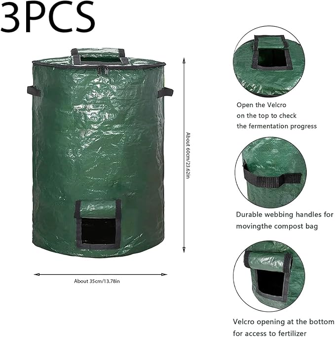 Outside Trash Storage Gardening Supplies Outdoor Garden Domestic Handle Wastebasket Home Cans Composting Container(About 35X60cm 3PCS)