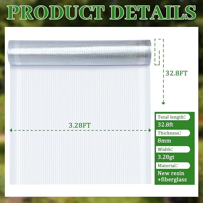 Pangda Polycarbonate Greenhouse Panel 32.81 x 3.28 ft Polycarbonate Roofing Sheet Clear UV Resistant Greenhouse Film Clear Insulation Covering Panel for Gardening Farming Agriculture Canopy
