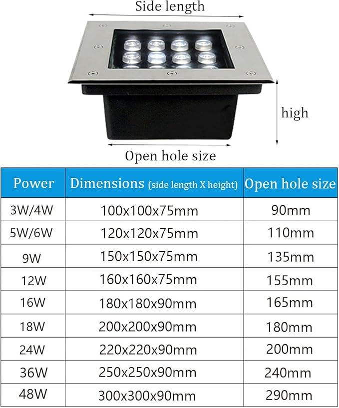 Ground LED Landscape Lights - Recessed Underwater Light Ground Led Lights Square Buried Light IP67 Waterproof Floor Spotlight for Gardens StairsRgb-4W