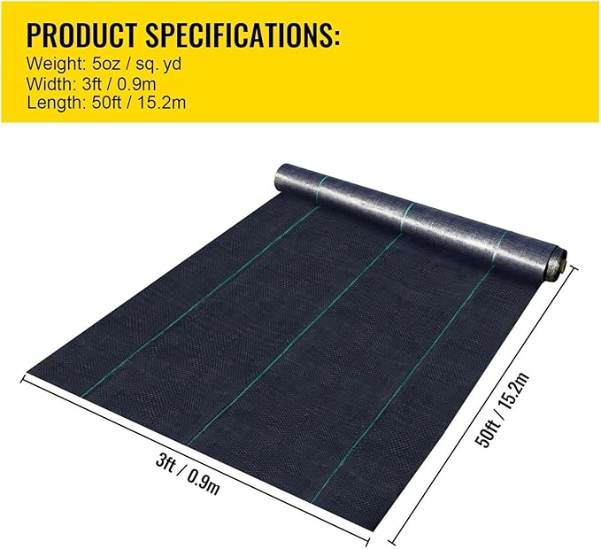 Large Weed Barrier Landscape Fabric Garden Woven Ground Cover Mat Weed Control Fabric Membrane Garden Ground Cover Black(300 x 6.5 ft)