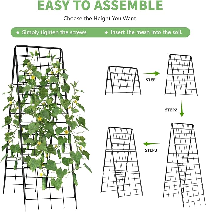 DoCred Cucumber Trellis 71 H 2 Pack Metal Foldable Upgraded A Frame Garden Trellis for Raised Bed Climbing Plants Vegetables Including Plant Support Clips Twist Ties Plastic Ties Black