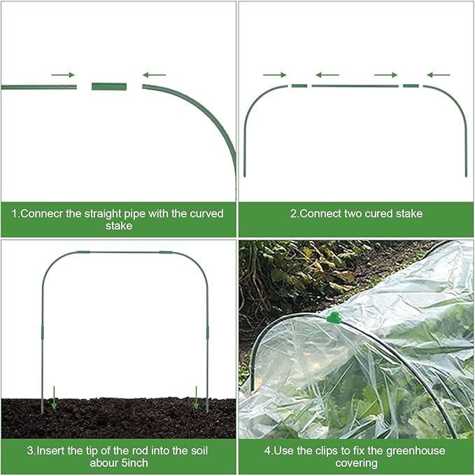 8 Sets 41.3x31.5 Garden Hoops for Raised Beds Greenhouse Hoops Grow Tunnel Durable Removable Row Cover Hoops for Garden Netting DIY Kits with 24 Clips