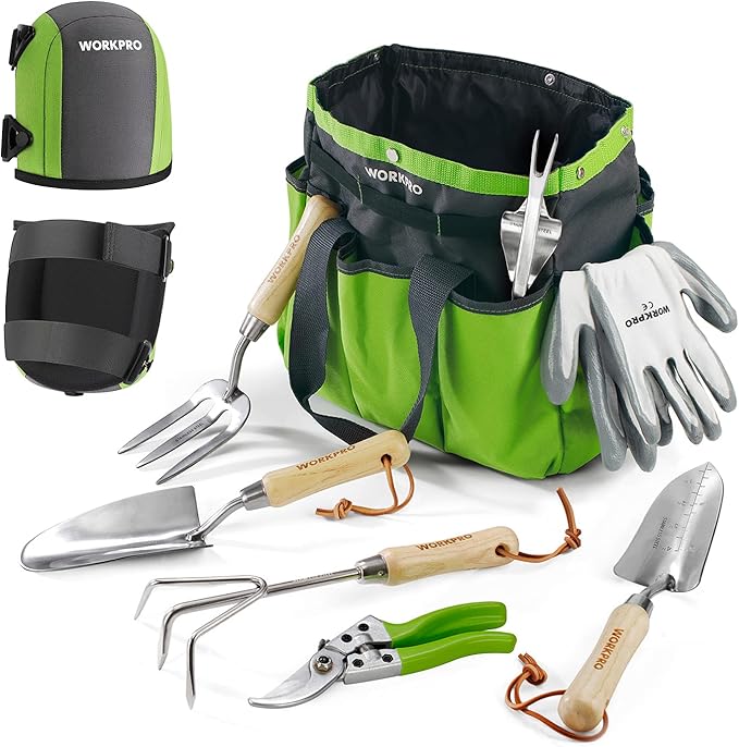WORKPRO Garden Tools 7 Piece Set + Garden Knee Pads