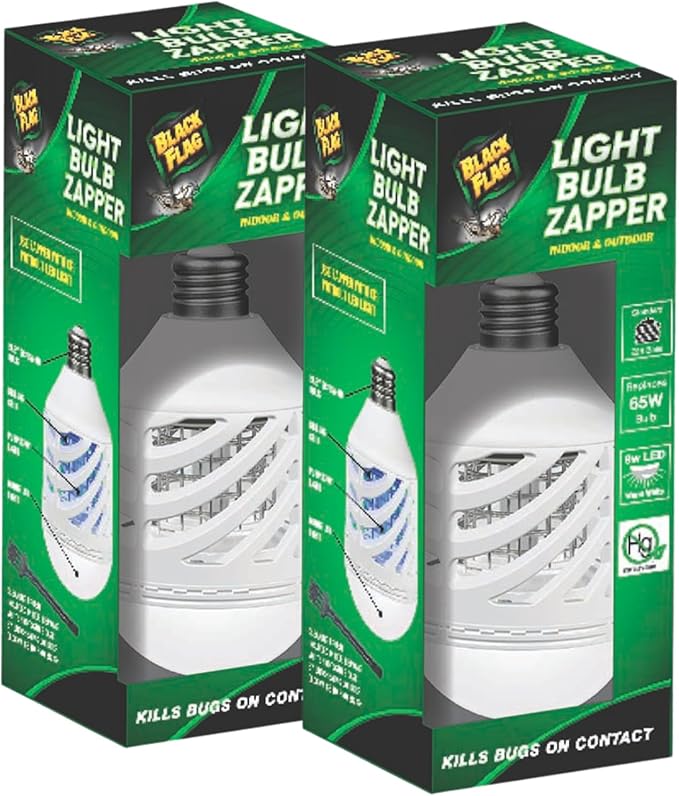 Black Flag 9-Watt Electric Bug Zapper Bulb 2 Pack – Indoor/Outdoor Mosquito Killer Light Fits Standard Sockets Insect Trap