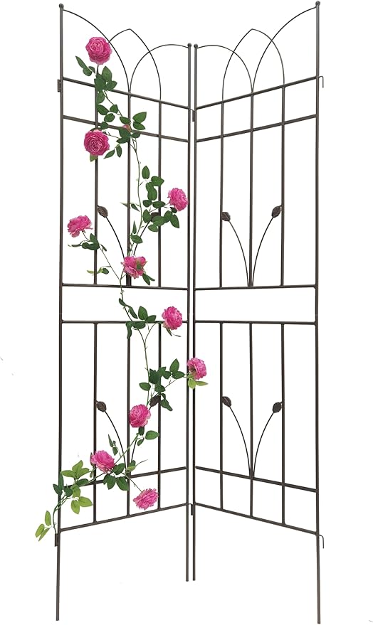 Prime 2 Pack Metal Garden Trellis 71 x 17.7 Rustproof Trellis for Climbing Plants Flower Support Outdoor Brown