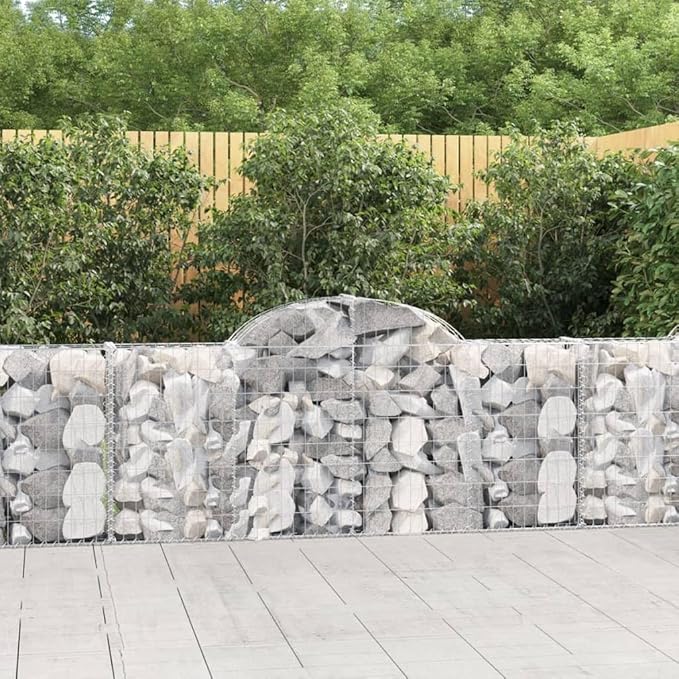 Gabion Basket Set of 2 Silver Galvanized Iron Large Rectangular 78.7x11.8x31.5 Inch Outdoor Garden Retaining Wall Durable Landscape Barrier