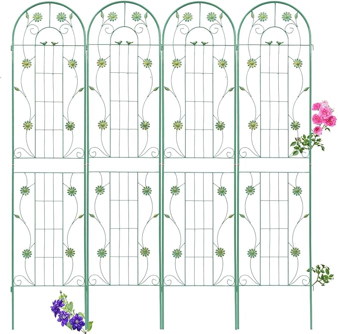 2 Pack Metal Garden Trellis 86.7 H Garden Fence Rustproof Trellis for Climbing Plants Support Roses Flower Outdoor Lawn Green