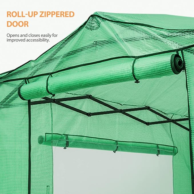 EAGLE PEAK Replacement Cover for 8x6 Portable Walk-in Pop up Greenhouse Front and Rear Roll-Up Zipper Entry Doors and 2 Large Roll-Up Side Windows (Frame Not Included) Green