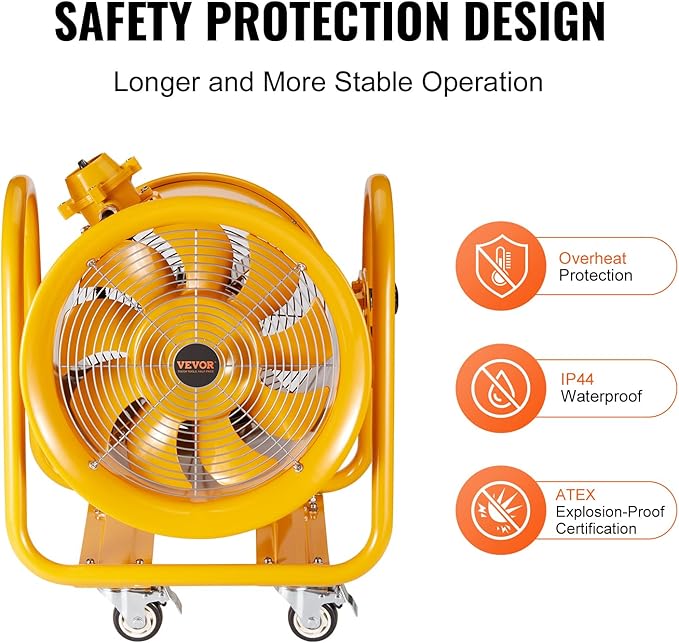 VEVOR Explosion Proof Fan 16 Inch 350W 4240CFM Industrial Portable Ventilator Blower/Exhaust with 9.8ft Light Cord -No Plug