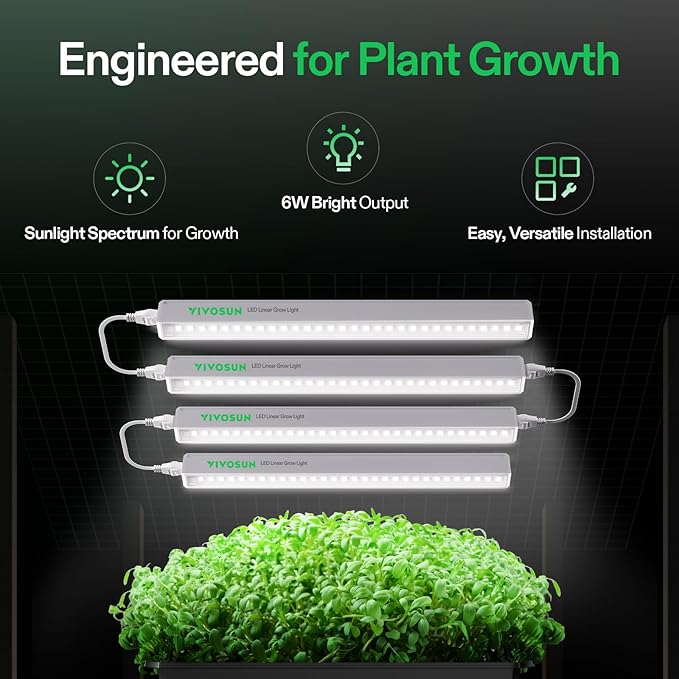 VIVOSUN T5 Grow Lights for Indoor Plants 5000K Full Spectrum 48W(8 X 6W) 1FT LED Plant Light Strip for Seed Starting Greenhouse Hydroponics SGS Compatible Linkable 8-Pack