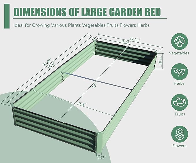 8x4x1 ft Galvanized Raised Garden Bed Outdoor Planter Garden Boxes Large Metal Planter Box for Gardening Vegetables Fruits FlowersGreen