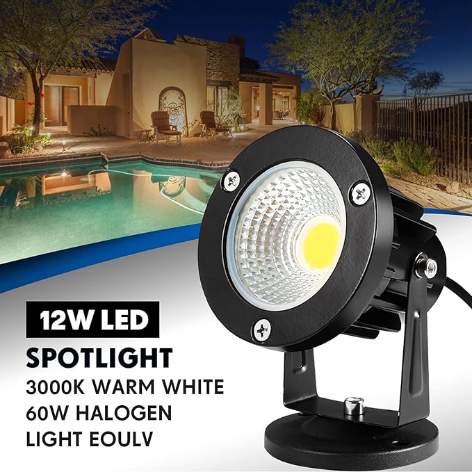 Led Spotlights Outdoor Warm White 12W Spot Lights Indoor120V Ceiling LightLandscape Lighting for WallPondPictureGardenYard with US 2-Plug(4 Pack)