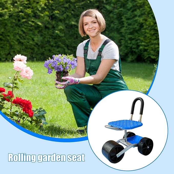 Gardening Stools for Seniors - Garden Seat with Wheels | Rolling Chair | 360 Degree Swivel Seat | Garden Chair for Outdoor | 360 Degree Rotating Chairs for Garage Sitting Weeding Lawn Camp Yard