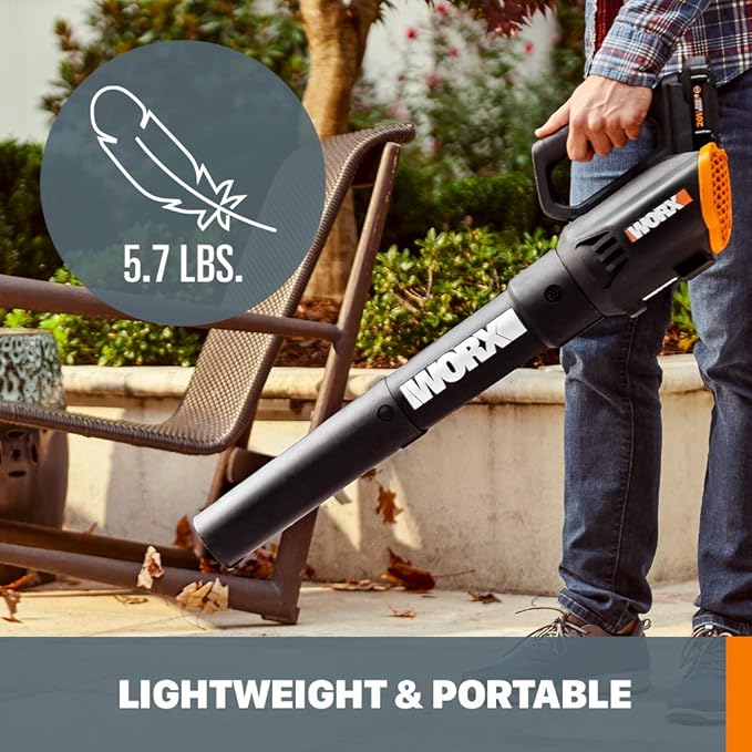 WORX Cordless Leaf Blower Electric Blower with Turbine Fan Blowers for Lawn Care with 2 Speed Control Battery &amp Charger Not Included WG547.9