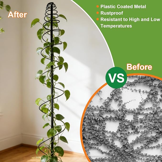 2 Pack Spiral Metal Trellis for Climbing Plants Outdoor 75 Adjustable Plants Trellis Support Metal Garden Trellis with Center Pole and 3 Pronged Climbing Plant Grow Cage Stand for Plants Flowers