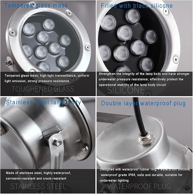 IP68 Waterproof Submersible Spotlights - Low Voltage AC12/24V LED Pond Lights for Outdoor Garden &amp Pool Landscape Lighting