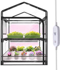 Mini Indoor Greenhouse with Grow Light 2-Tier Plant Stand with PVC Tent Ventilation Window Bottom Pouch 20W Full Spectrum Grow Light with Timer for Seed Starting 27 L x 19 W x 35 H