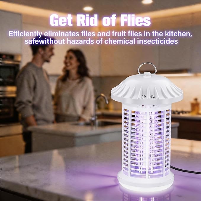 Bug Zapper Indoor &amp Outdoor Water Proof Mosquito Zapper with LED Light 4200V Electric Bug Zapper for Home Patio Office Courtyard（White）