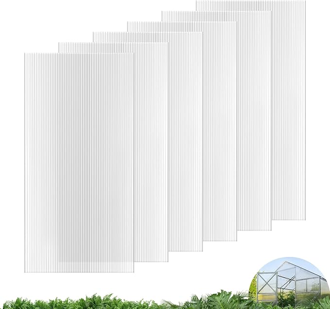 UMIG 6 PCS 4'x 2'x 0.24'' Polycarbonate Greenhouse Panels Twin-Wall Waterproof UV Protected Corrugated Plastic Roof Panels Sheets Clear Replacement Panels for Greenhouse Outdoor Plant