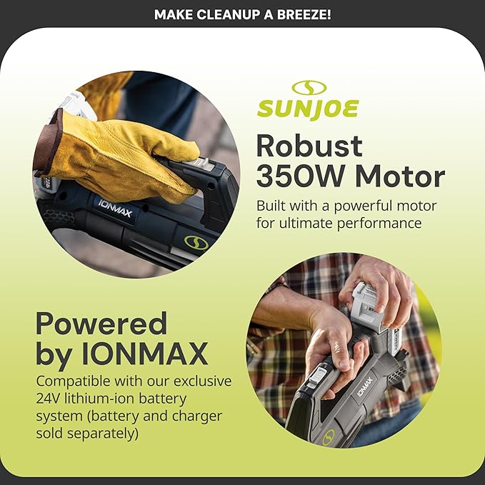 Sun Joe 24-Volt Cordless Compact Turbine Leaf Blower 100 MPH Air Speed 280 CFM Airflow