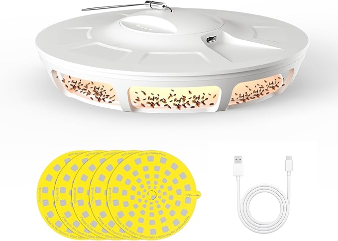 Mosalogic Electric Flea Trap and Killer for Inside Your Home Indoor Fly Light Trap-Natural and Child-Friendly Indoor Flea Control Solution for Home &amp Garage with 5 Glue Disc Refills