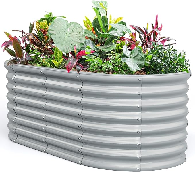 Round Raised Garden Bed Metal Garden Planter with Open Bottom Design Sprayed Plate &amp Safe Round Edge Elevated Garden Planter Box for Vegetables Flowers &amp Herbs (Gray)