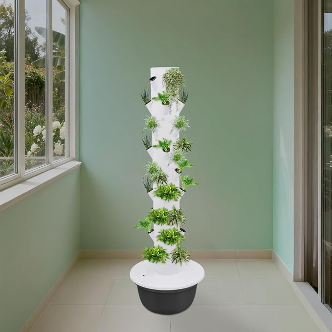 Hydroponics Growing System 36 Pods Large Vertical Hydroponic Growing Tower with Water Pump &amp Loop Timer 9-Tier Indoor Gardening System for Herb Vegetable Fruit (Black)