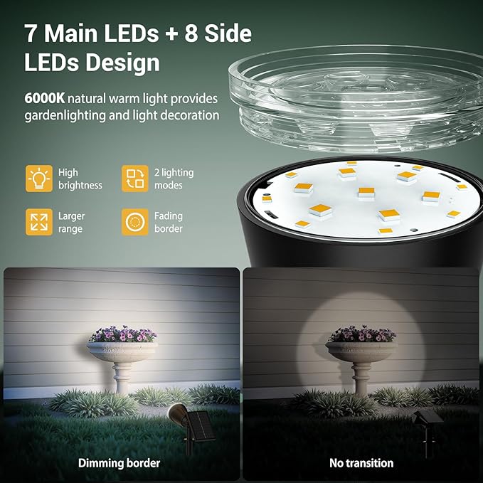 6 Pack Bright Solar Spot Lights Outdoor Cool White 1000LM Adjustable Solar Lights Outdoor Waterproof 2-in-1 Solar Powered Spotlights Landscape Lighting for Garden Yard Pathway Tree Flag