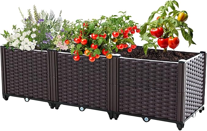 Raised Garden Bed Planters for Outdoor Plants Raised Beds for Gardening Plastic Planter Raised Beds for Planting Outdoor Plant Vegetables Flowers Fruits and Plants 47.2(L) x 15.7(W) x 14.5(H)