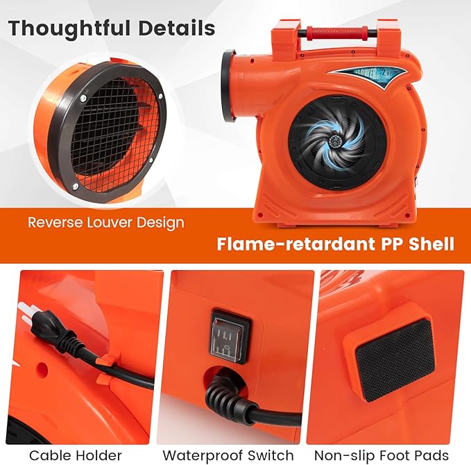 Costzon Commercial Air Blower 2HP/1500W Bounce House Blower Pump Fan Inflatable Bouncer Blower with Integrated Handle Air Blower for Inflatables Perfect for Bounce Castle Holiday Decorations