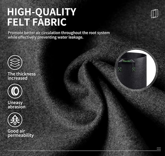 iGarden Grow Bags Tall 5 Gallon Grow Pots 6 Pack with Handles Heavy Duty 280G Thickened Nonwoven Fabric Plant Bag for Vegetables Black