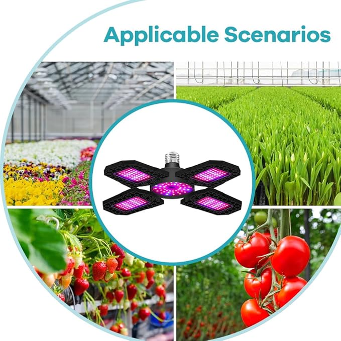 4Pcs 500W Deformable LED Grow Lamps-180 LEDs with E27/E26 Base 4 Adjustable Panels Red Blue Enhanced for Photosynthesis AC100-277V Perfect Fill Lights for Garden Vegetables Fruits Flowers Indoor Seeds